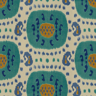 SAMARKAND COTTON AND LINEN PRINT AQUA/BLUE-0