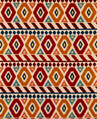UZBEK LINEN AND COTTON PRINT RED/GOLD/BLUE-0