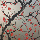 FLOWERING QUINCE - RED/BLACK ON PEWTER-0