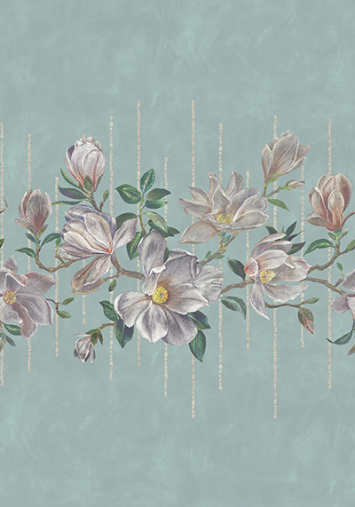 MAGNOLIA FRIEZE - AQUA/OCHRE